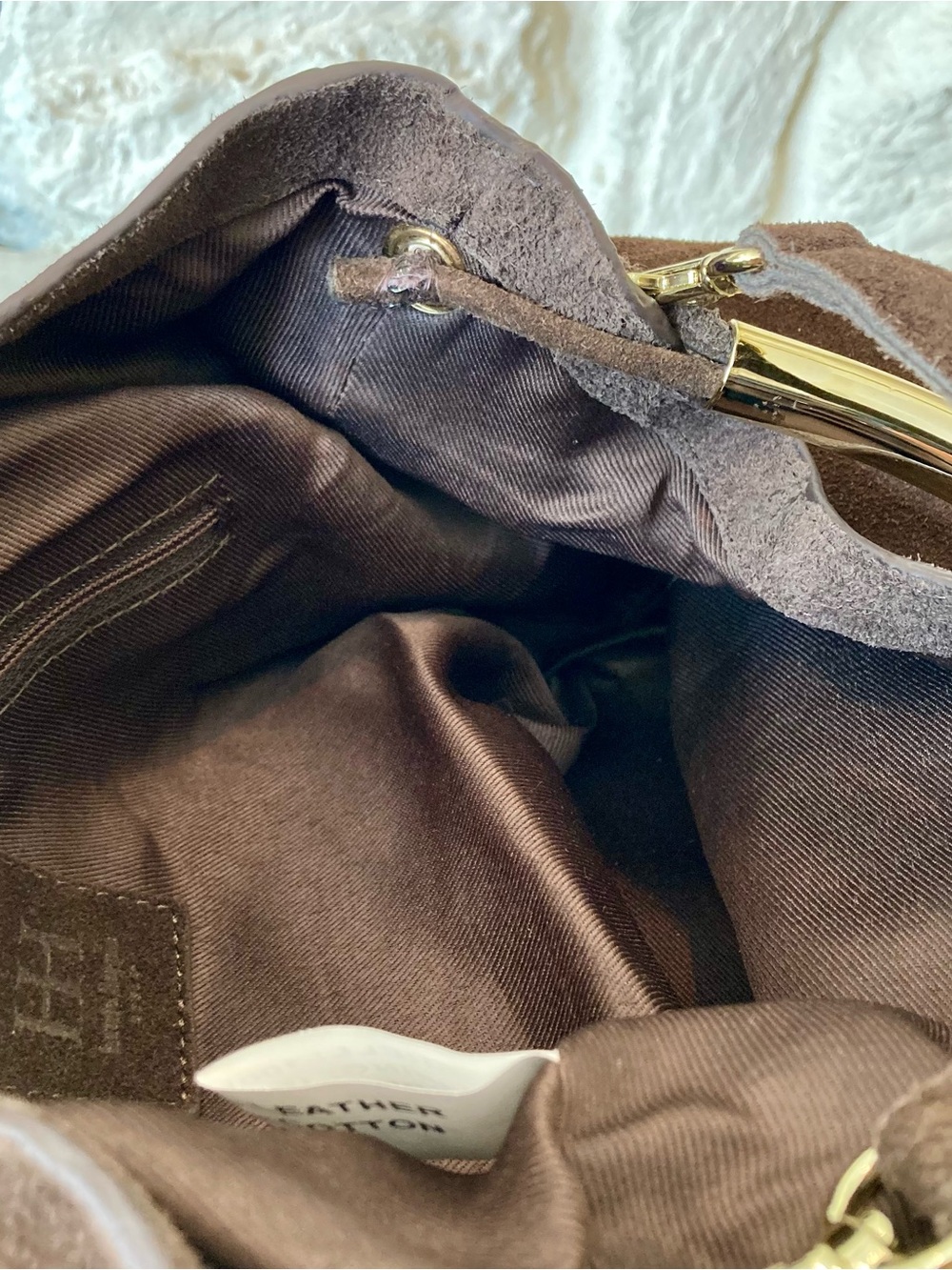 NWT Haute Hippie Brown Suede Hobo Bag/Crossbody with Gold Arched Handle - Picture 11 of 16